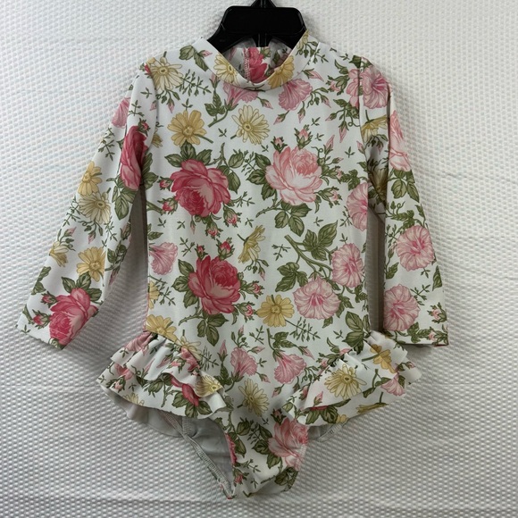 Other - Kryssi Kouture Girls Floral Long Sleeve Ruffle Swimsuit Rash Guard Size 2/3